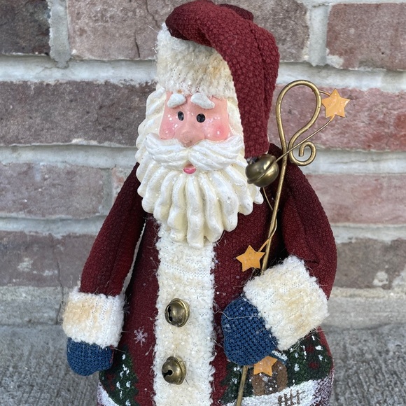 Paper Mache Santa Shelf Sitter Door Stop Hand Painted Folky Art Country Fat - Picture 2 of 5